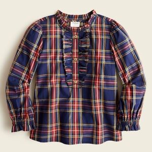 Crewcuts Navy and Red Plaid Ruffle Blouse